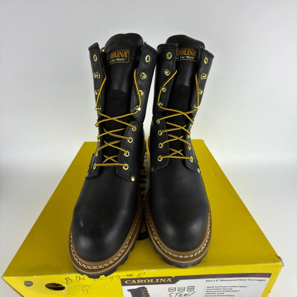 Carolina Mens 8 Inch Waterproof Steel Toe Logger Boots Black CA9823 8 2E‎ NIB